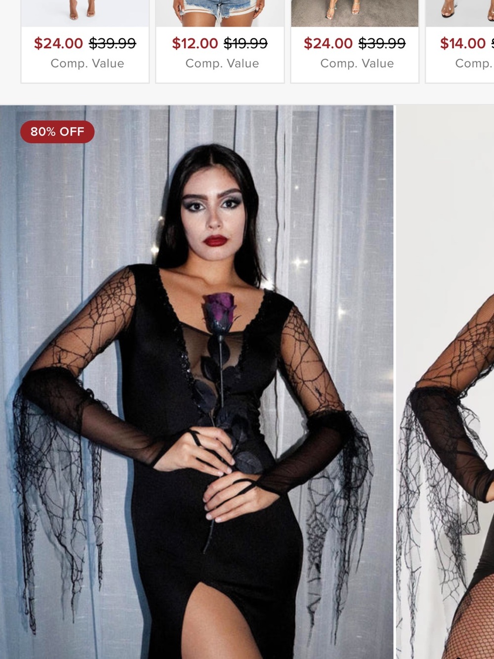 Fashion Nova Black Lace-Sleeve V-Neck Dress Halloween Costume “Misses Spooky”